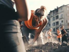 photo shot of a natural woman working as a construction worker AI Generative