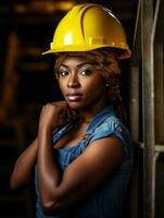 photo shot of a natural woman working as a construction worker AI Generative