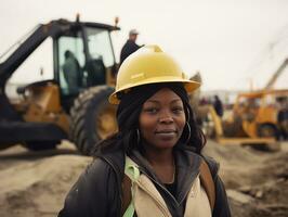 photo shot of a natural woman working as a construction worker AI Generative