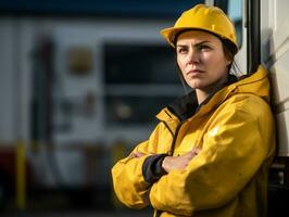 photo shot of a natural woman working as a construction worker AI Generative