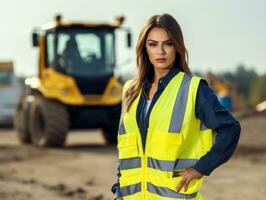 photo shot of a natural woman working as a construction worker AI Generative