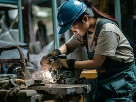 foto Disparo de un natural mujer trabajando como un construcción trabajador ai generativo