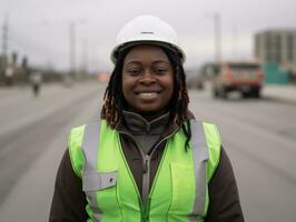 photo shot of a natural woman working as a construction worker AI Generative