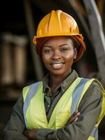 photo shot of a natural woman working as a construction worker AI Generative