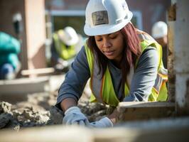 foto Disparo de un natural mujer trabajando como un construcción trabajador ai generativo