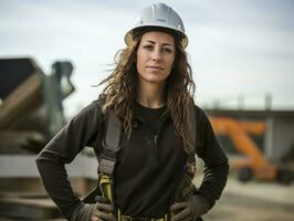 photo shot of a natural woman working as a construction worker AI Generative