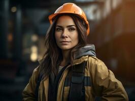 photo shot of a natural woman working as a construction worker AI Generative