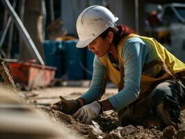 foto Disparo de un natural mujer trabajando como un construcción trabajador ai generativo