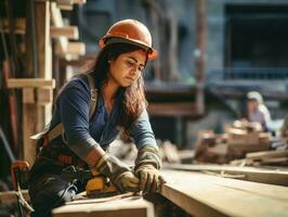 photo shot of a natural woman working as a construction worker AI Generative