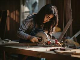 photo shot of a natural woman working as a construction worker AI Generative