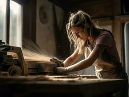 foto Disparo de un natural mujer trabajando como un construcción trabajador ai generativo