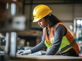 photo shot of a natural woman working as a construction worker AI Generative