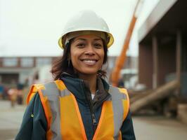 photo shot of a natural woman working as a construction worker AI Generative