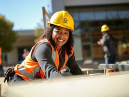 photo shot of a natural woman working as a construction worker AI Generative