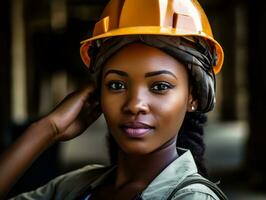 photo shot of a natural woman working as a construction worker AI Generative