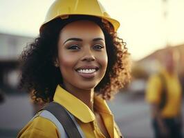 photo shot of a natural woman working as a construction worker AI Generative