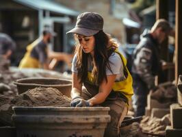 foto Disparo de un natural mujer trabajando como un construcción trabajador ai generativo