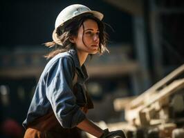 photo shot of a natural woman working as a construction worker AI Generative