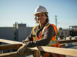 foto Disparo de un natural mujer trabajando como un construcción trabajador ai generativo