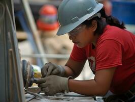 photo shot of a natural woman working as a construction worker AI Generative