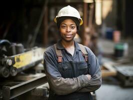 photo shot of a natural woman working as a construction worker AI Generative