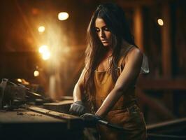 photo shot of a natural woman working as a construction worker AI Generative