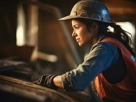 photo shot of a natural woman working as a construction worker AI Generative