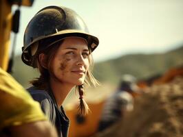 photo shot of a natural woman working as a construction worker AI Generative