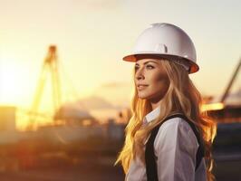 photo shot of a natural woman working as a construction worker AI Generative