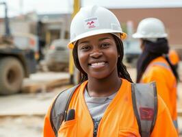 photo shot of a natural woman working as a construction worker AI Generative