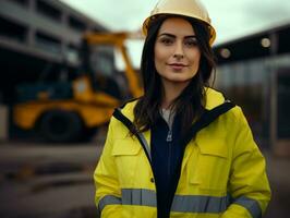 photo shot of a natural woman working as a construction worker AI Generative