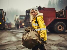 photo shot of a natural woman working as a construction worker AI Generative