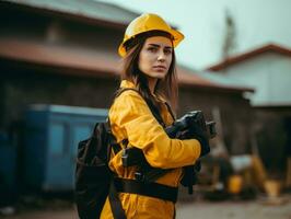 photo shot of a natural woman working as a construction worker AI Generative