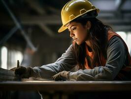 photo shot of a natural woman working as a construction worker AI Generative