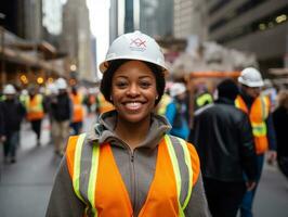 photo shot of a natural woman working as a construction worker AI Generative