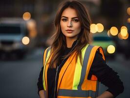 photo shot of a natural woman working as a construction worker AI Generative