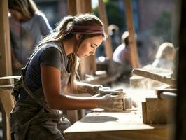 photo shot of a natural woman working as a construction worker AI Generative