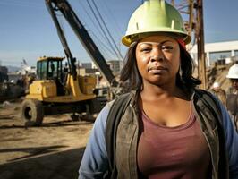 photo shot of a natural woman working as a construction worker AI Generative