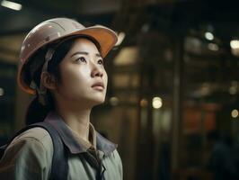 photo shot of a natural woman working as a construction worker AI Generative