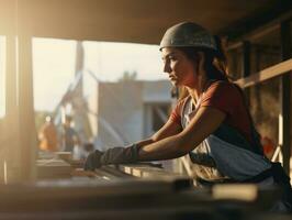 foto Disparo de un natural mujer trabajando como un construcción trabajador ai generativo