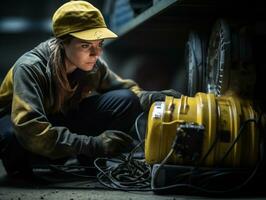 photo shot of a natural woman working as a construction worker AI Generative