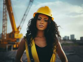 photo shot of a natural woman working as a construction worker AI Generative