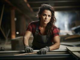 foto Disparo de un natural mujer trabajando como un construcción trabajador ai generativo