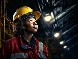 photo shot of a natural woman working as a construction worker AI Generative