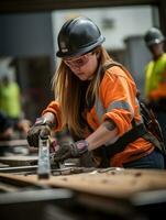 foto Disparo de un natural mujer trabajando como un construcción trabajador ai generativo