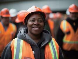 photo shot of a natural woman working as a construction worker AI Generative