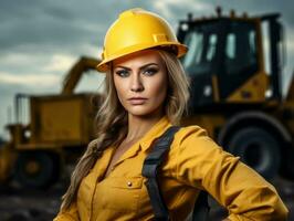 photo shot of a natural woman working as a construction worker AI Generative