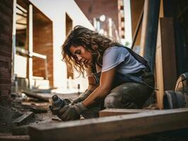 photo shot of a natural woman working as a construction worker AI Generative