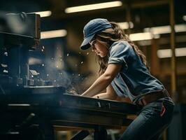 photo shot of a natural woman working as a construction worker AI Generative