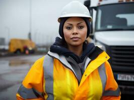 photo shot of a natural woman working as a construction worker AI Generative